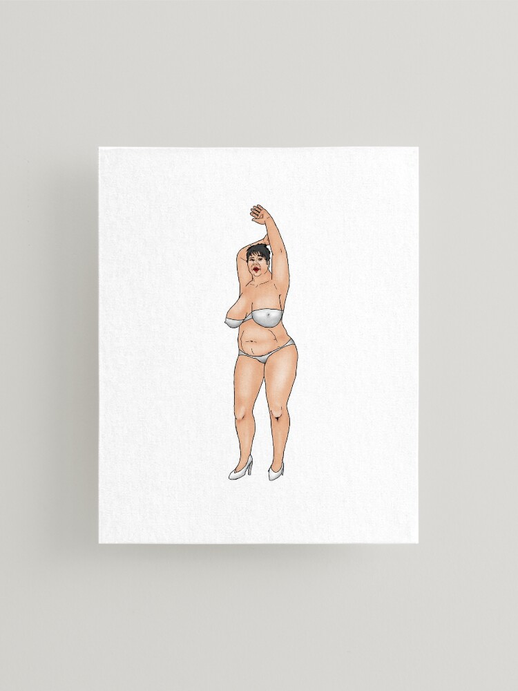 BBW overweight short haired woman in white bikini Mounted Print