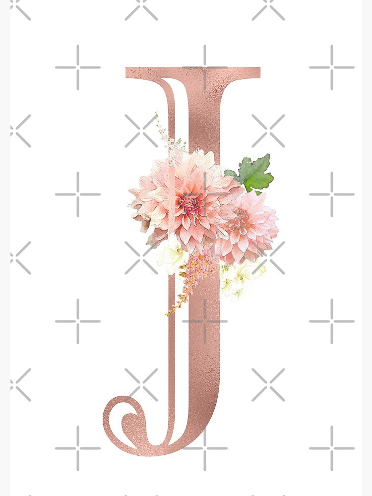 Letter J Rose Gold Metallic Floral Monogram 