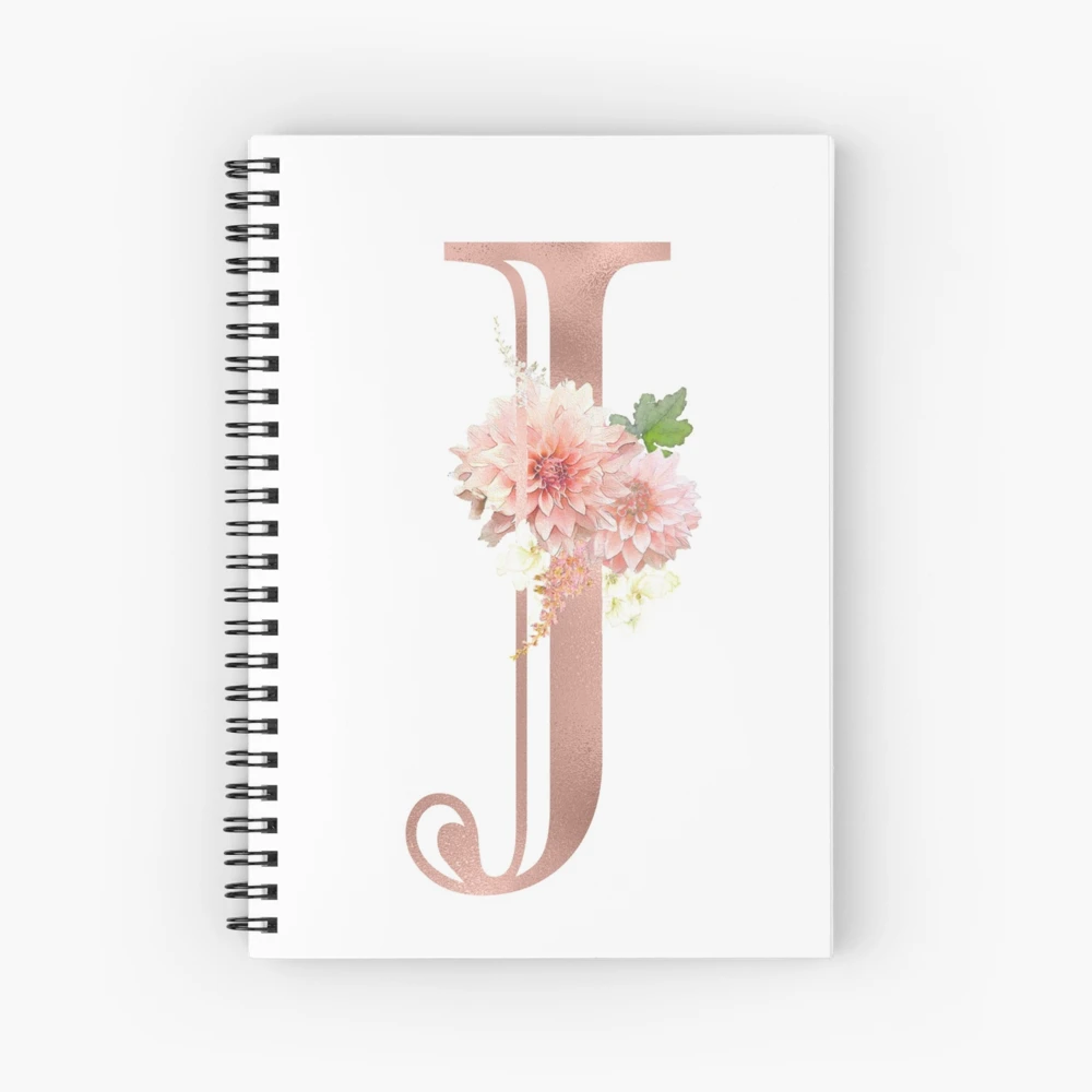 Letter J Rose Gold Metallic Floral Monogram 