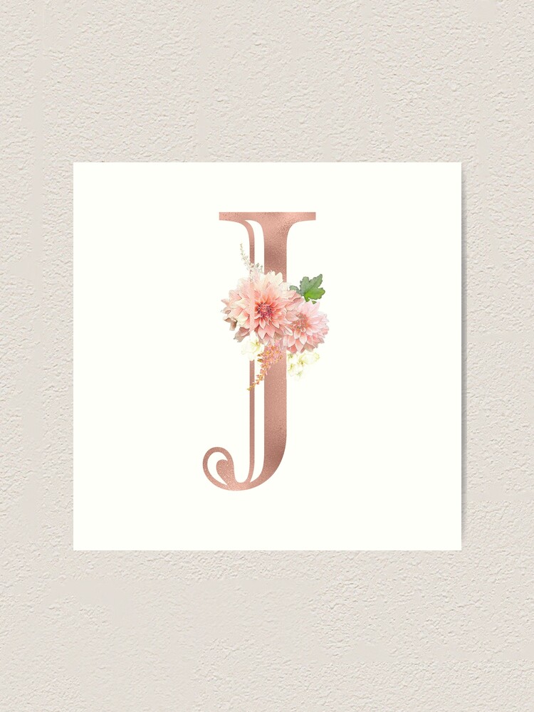 Letter J Rose Gold Metallic Floral Monogram  Art Print for Sale by  ColorFlowArt