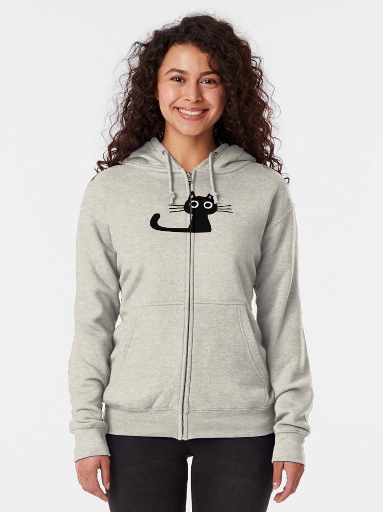 Alternate view of Cutie Kitty Cat Wide Eyed Black Kitten Zipped Hoodie
