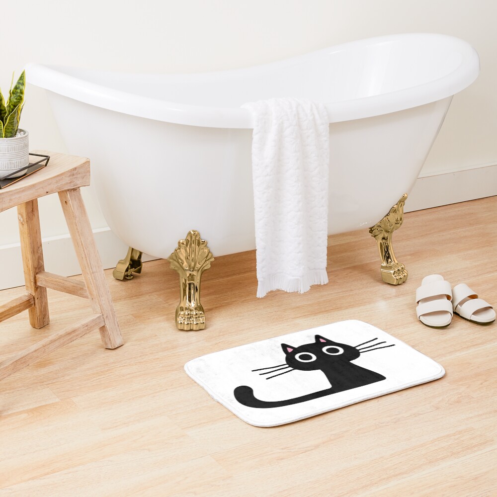 Cutie Kitty Cat Wide Eyed Black Kitten Bath Mat