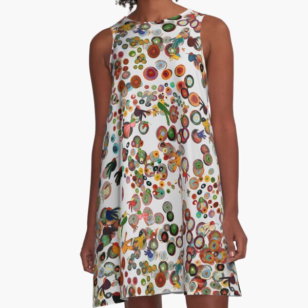 Birds and Spirals - Snow A-Line Dress