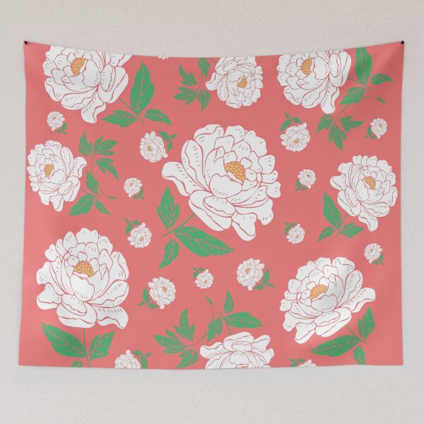 Item preview, White Peonies on Living Coral designed and sold by Rockett Graphics.
