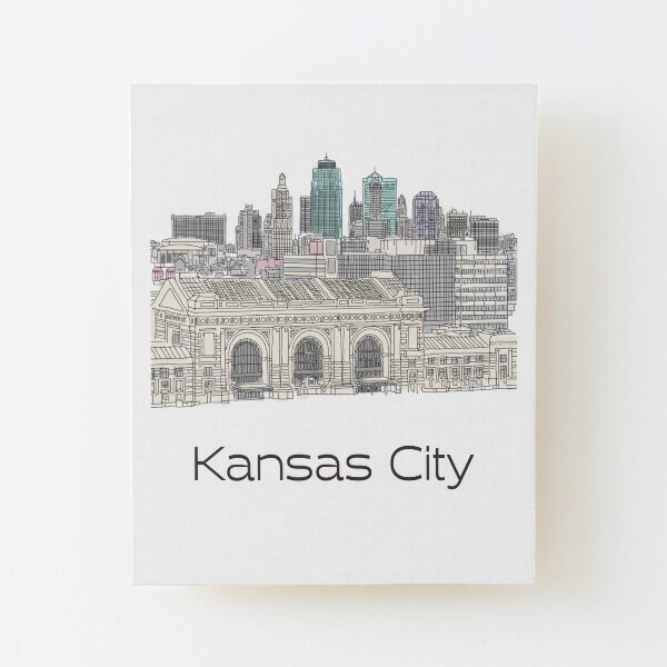 Hand Drawn Kansas City Skyline Wood Mounted Print