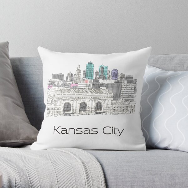 Hand Drawn Kansas City Skyline Throw Pillow