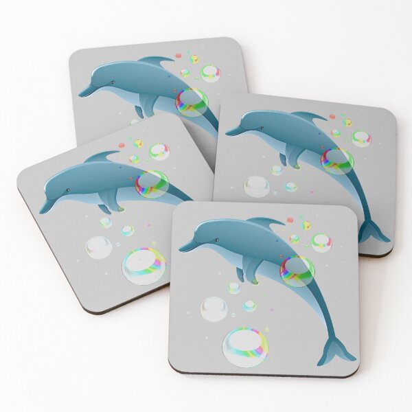 Item preview, DOLPHIN AND BUBBLES ON SILVER GREY designed and sold by PetsandBeyond.