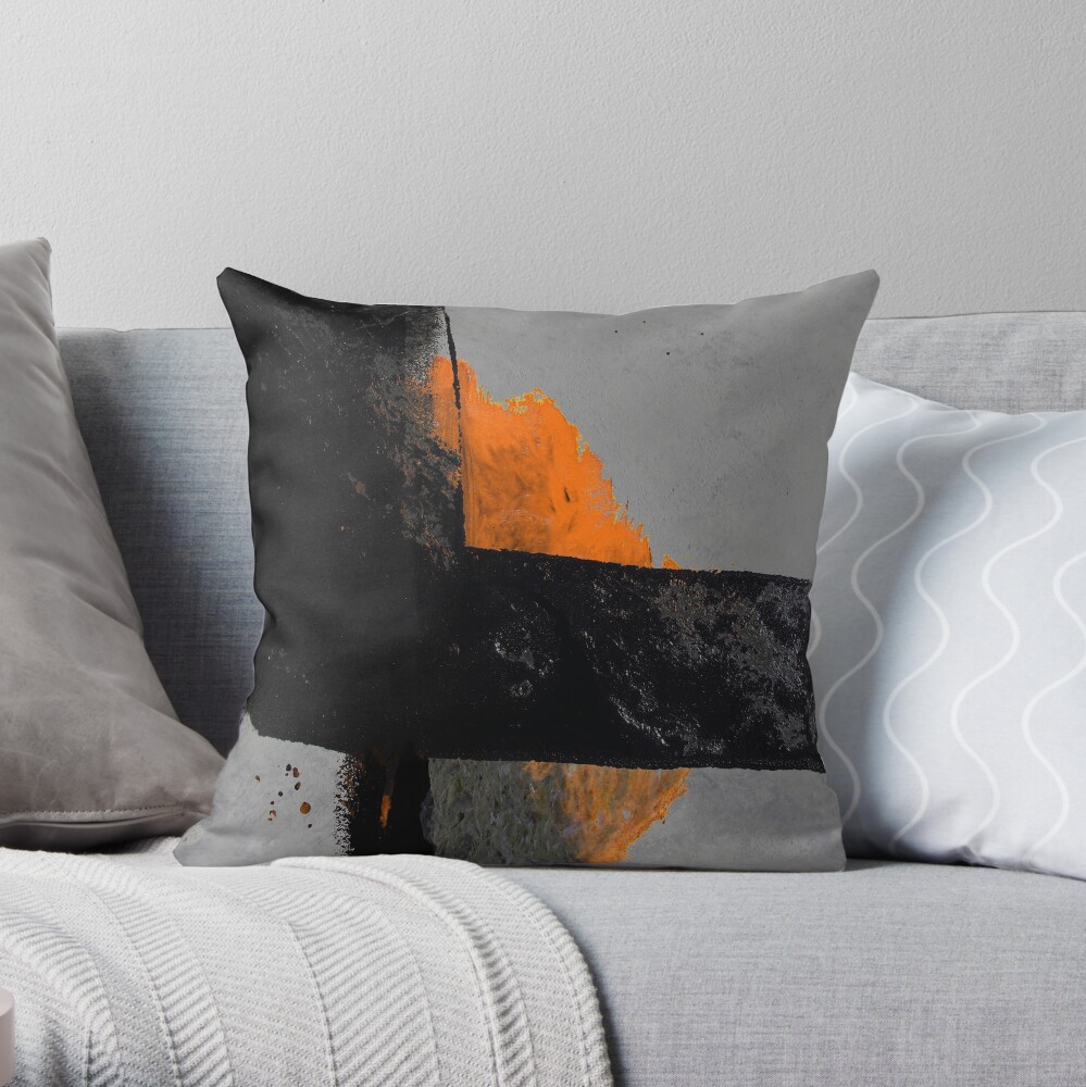 Minimal Orange on Black Throw Pillow