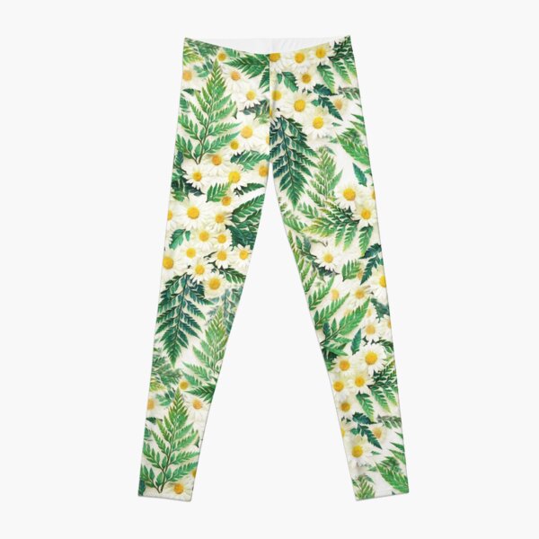 Textured Vintage Daisy and Fern Pattern Leggings