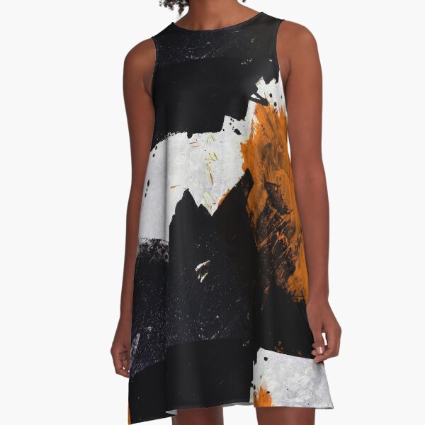 Minimal Orange on Black A-Line Dress