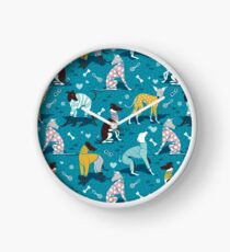 Greyhounds dogwalk // turquoise background Clock