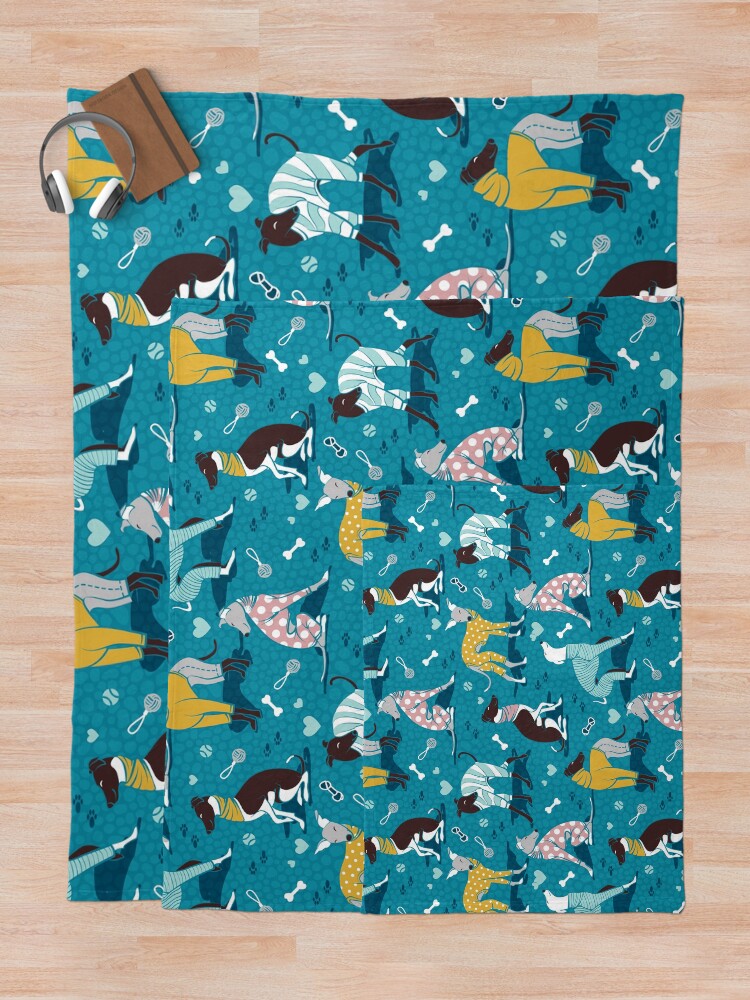 Alternate view of Greyhounds dogwalk // turquoise background Throw Blanket