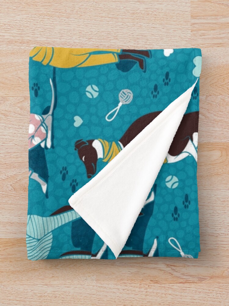 Alternate view of Greyhounds dogwalk // turquoise background Throw Blanket