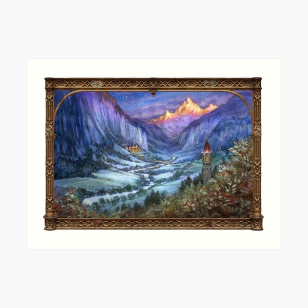 The Hidden Valley in Winter (with border) Art Print