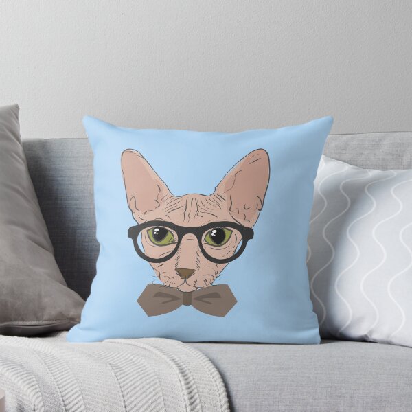 Item preview, Sphynx Peterbald Hairless Hipster Cat with green Eyes and bow tie. designed and sold by blindvibes.