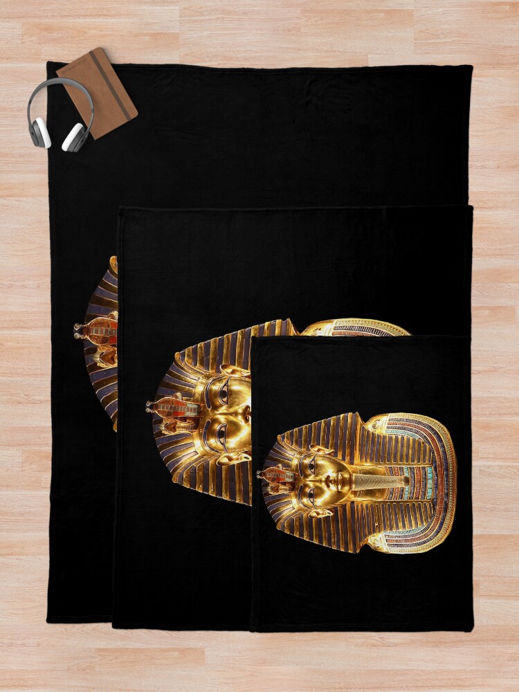 Alternate view of EGYPT. Egyptian. King Tut. Tutankhamun. Tutenkhamen. Tutenkhamon. Pharaoh, 18th dynasty, on Black. Throw Blanket