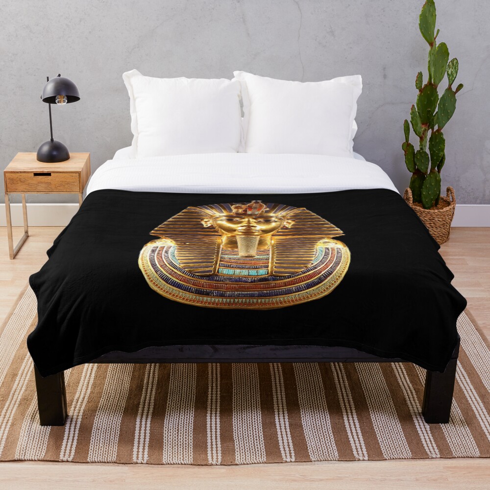 EGYPT. Egyptian. King Tut. Tutankhamun. Tutenkhamen. Tutenkhamon. Pharaoh, 18th dynasty, on Black. Throw Blanket