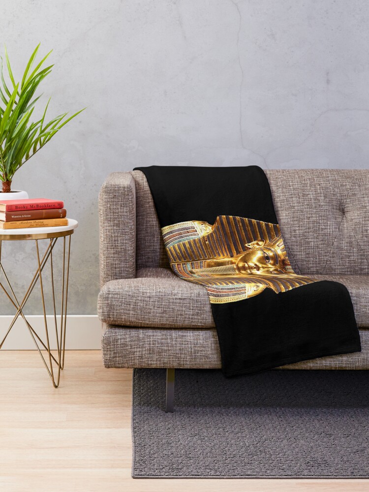 Alternate view of EGYPT. Egyptian. King Tut. Tutankhamun. Tutenkhamen. Tutenkhamon. Pharaoh, 18th dynasty, on Black. Throw Blanket