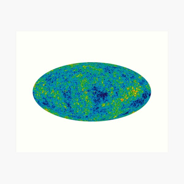 COSMOS. UNIVERSE. COSMIC, SPACE, BIG BANG, Nine Year Microwave Sky, 9 year WMAP image, background cosmic radiation. on White. Art Print