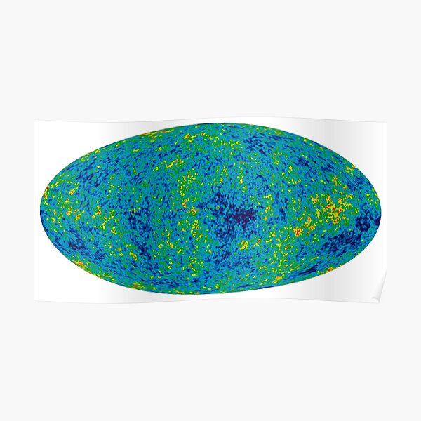 COSMOS. UNIVERSE. COSMIC, SPACE, BIG BANG, Nine Year Microwave Sky, 9 year WMAP image, background cosmic radiation. on White. Poster