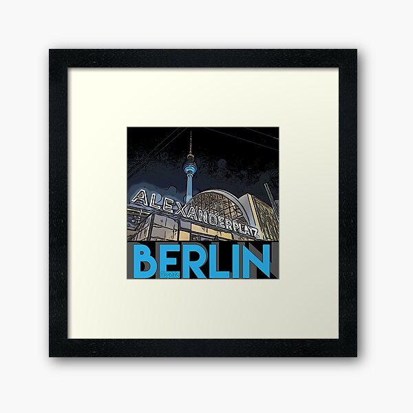 Alexanderplatz - Berlin Nights- black letter block Framed Art Print