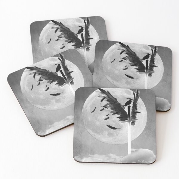Item preview, Black and White Cross with Wings Crow Moon Gothic Art A623 designed and sold by byNicol.