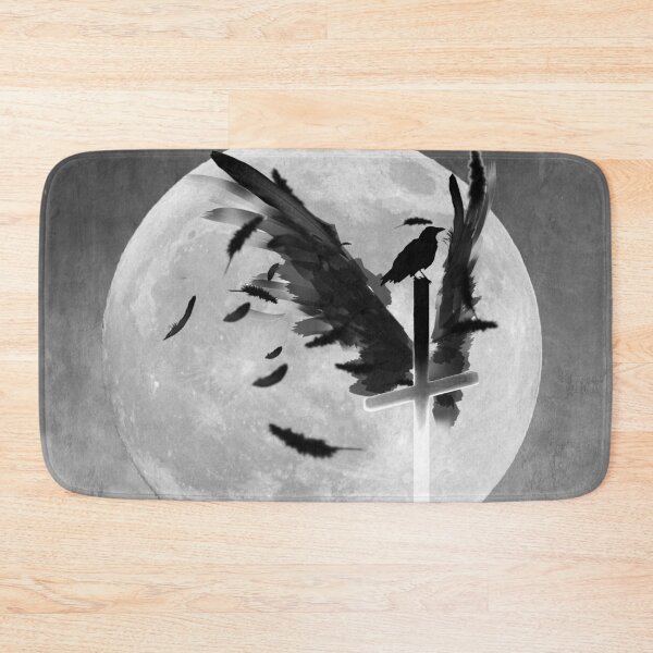 Item preview, Black and White Cross with Wings Crow Moon Gothic Art A623 designed and sold by byNicol.
