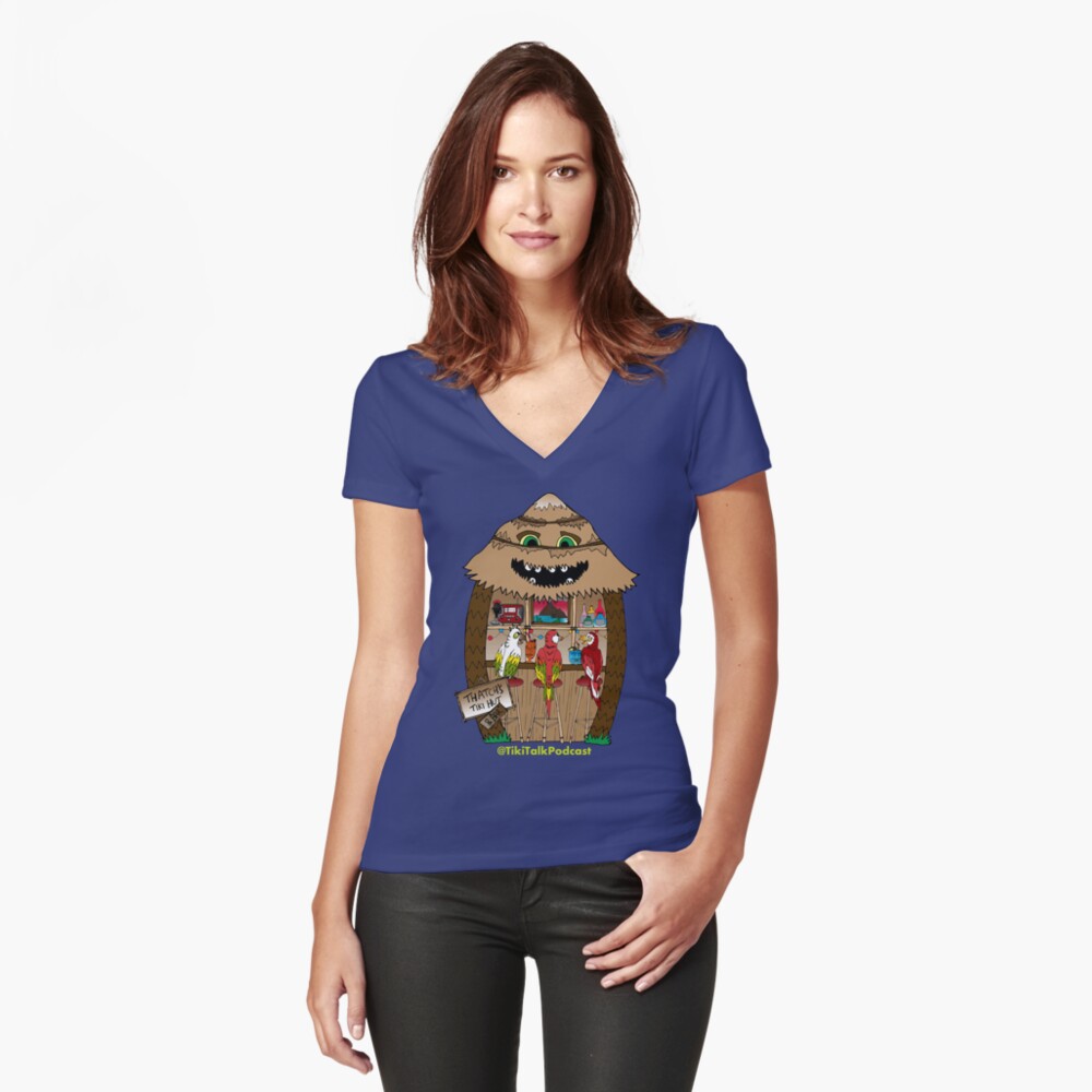 Item preview, Fitted V-Neck T-Shirt designed and sold by tikitalkpodcast.