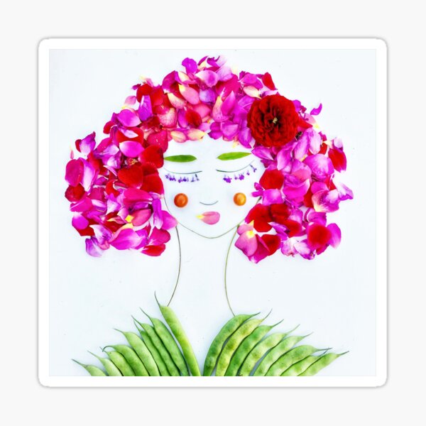 Item preview, Pink hair lady art botanical portrait designed and sold by Sonja Prosen.