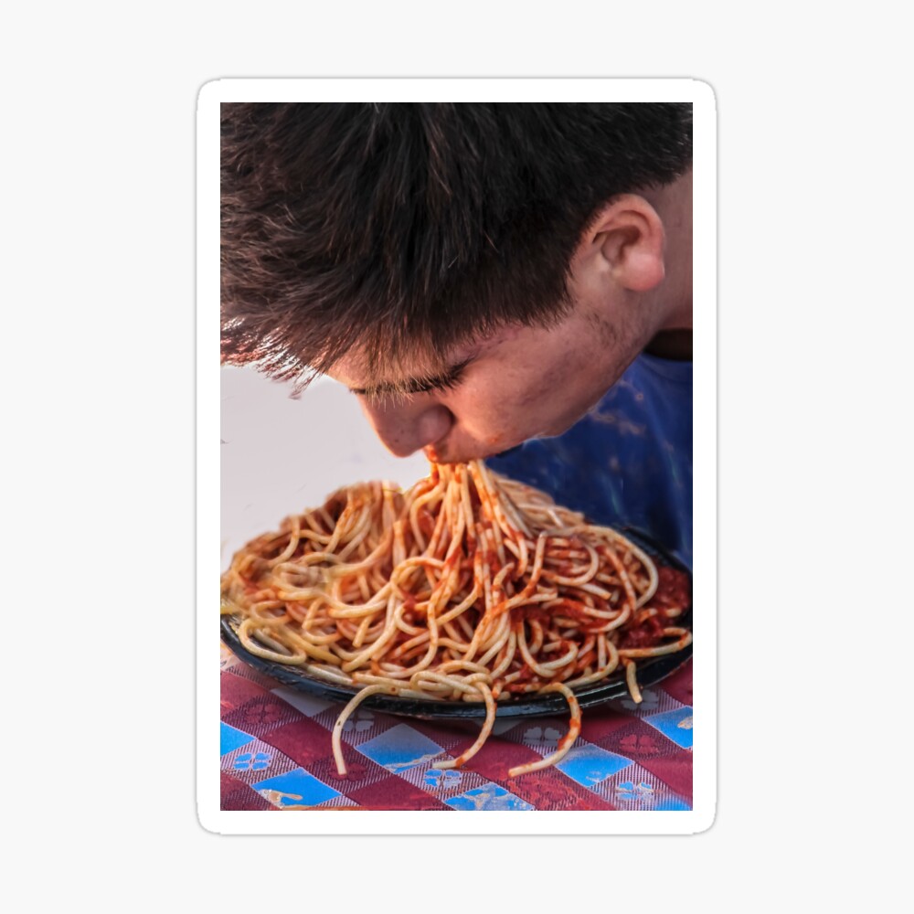 No Hands Spaghetti Eating Contestant! | Poster