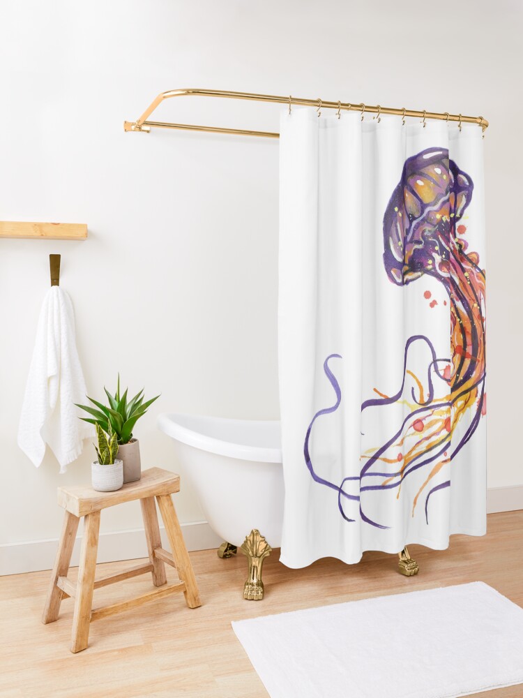 Alternate view of Jellyfish watercolor Shower Curtain