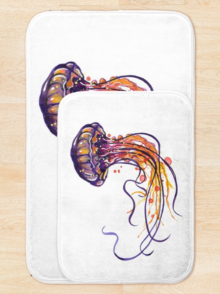 Disover Jellyfish watercolor Bath Mat