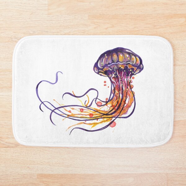 Jellyfish watercolor Bath Mat