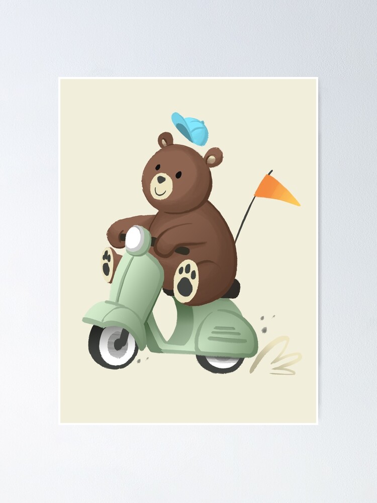 Cute Cartoon Bear Riding a Scooter Cute Cartoon Bear Riding a Scooter