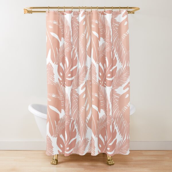Rose Gold Tropical Leaf Monstera Pattern Shower Curtain