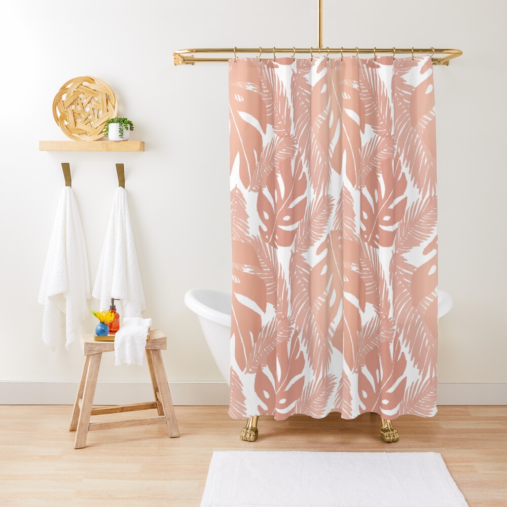 "Rose Gold Tropical Leaf Monstera Pattern" Shower Curtain for Sale by julieerindesign Redbubble