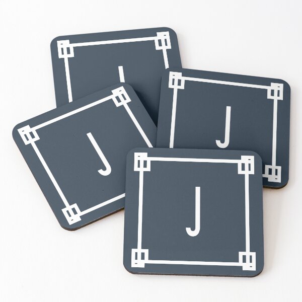 Artikelvorschau, Art-Deco-Initiale „J“ in Weiß auf dunklem Marineblau entworfen und verkauft von kierkegaard.