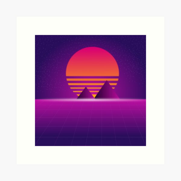 Pixel Art 64bit Synth Retrowave Grid Mountain Sunset Sticker for