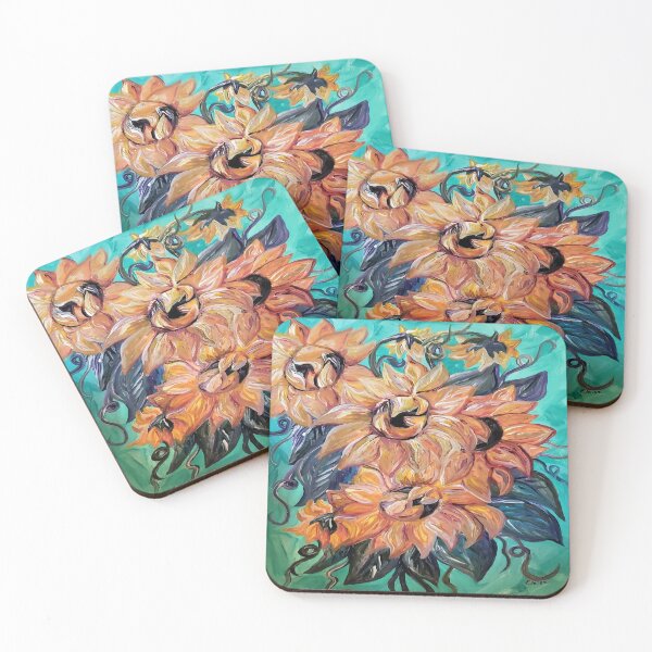 Item preview, Sunflowers on a Teal and Blue Background designed and sold by EloiseArt.