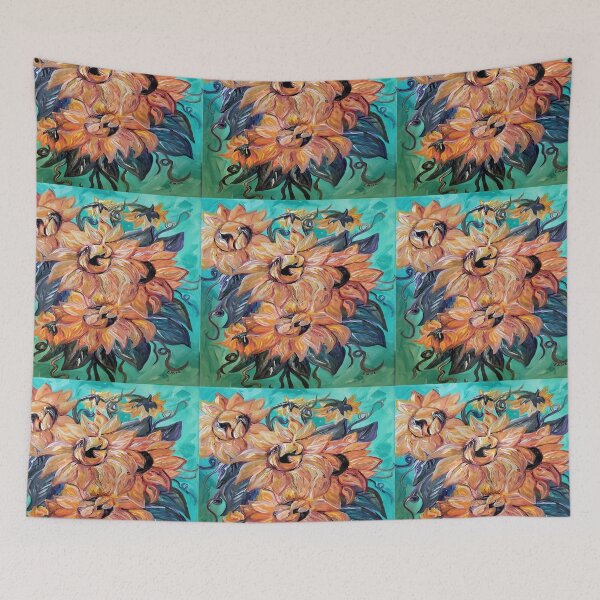 Item preview, Sunflowers on a Teal and Blue Background designed and sold by EloiseArt.