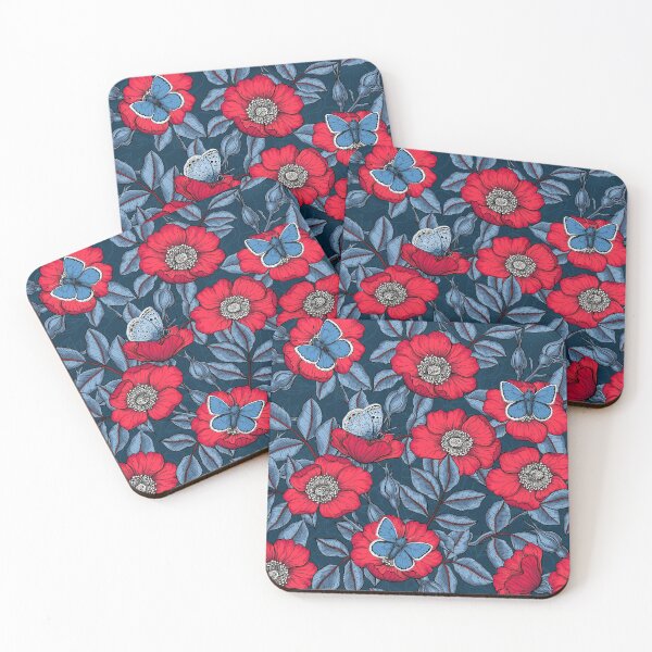 Item preview, Dog rose and butterflies in blue and red designed and sold by Katerina Mitkova Kirilova.