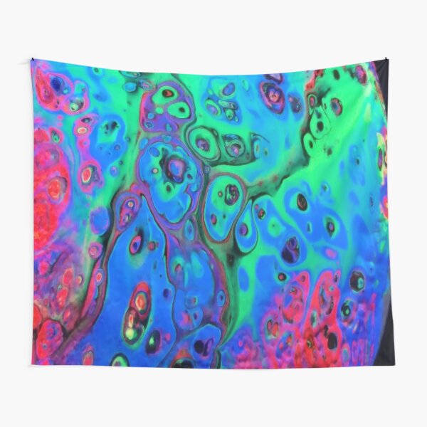 Rainbow Planet by Super Fluid Soul, Fluid Acrylic Paint Pour Tapestry