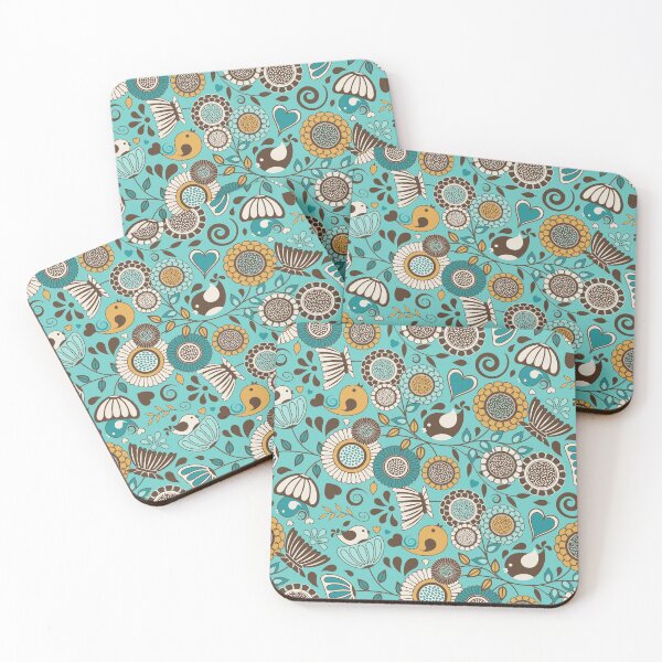 Item preview, Turquoise Scandinavian Folk Art - Flowers and Birds designed and sold by Elsy's Art.