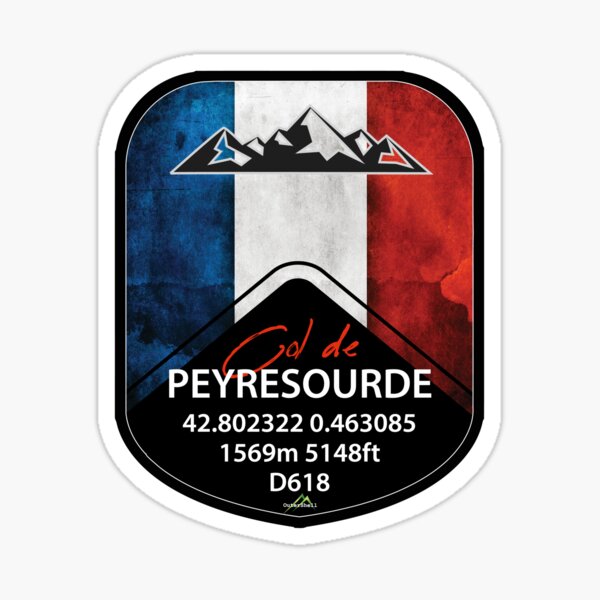 Vista previa del artículo con la obra «Camiseta y etiqueta de la motocicleta del ciclo de Col de Peyresourde - Route des Cols Pyrénées», diseñado y vendido por OuterShellUK.
