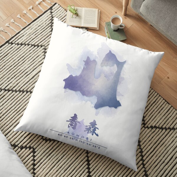 Aomori, Japan Watercolor Map Art Floor Pillow