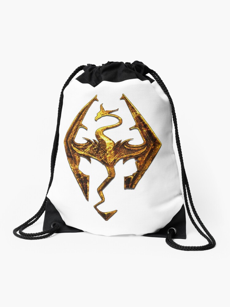 The Elder Scrolls V Skyrim Logo Gold Drawstring Bag By Backdoorstore Redbubble