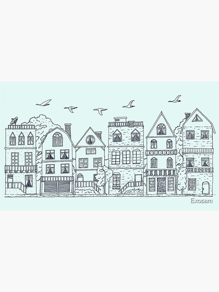 Cute Houses Drawing Illustration Greeting Card By Exosam Redbubble