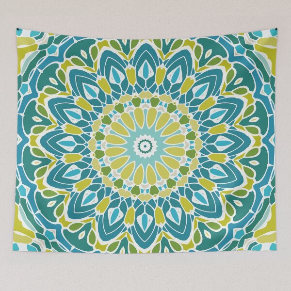 Item preview, Beach Blue and Lime Green Mandala designed and sold by Kelly Dietrich Mandala & Fractal Art.