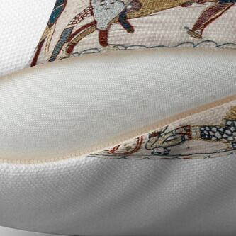 Alternate view of Bayeux Tapestry. King Harold is killed. Arrow in eye. Throw Pillow
