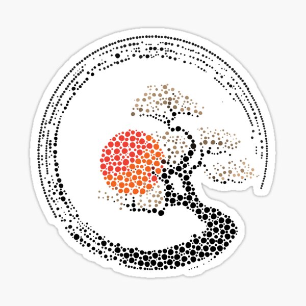 Aperçu de l'œuvre Cercle Enso et arbre Bonsaï en Dot Art créée et vendue par k9printart.